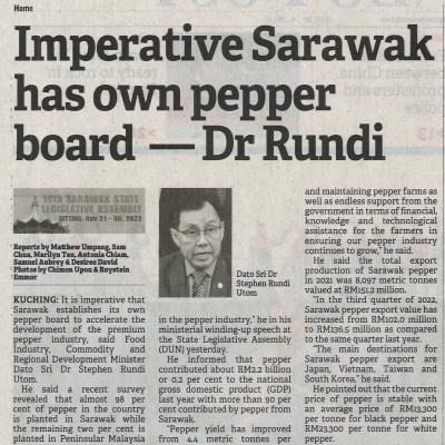 1.12.2022 Borneo Post Pg. 2 Imperative Sarawak Has Own Pepper Board Dr Rundi