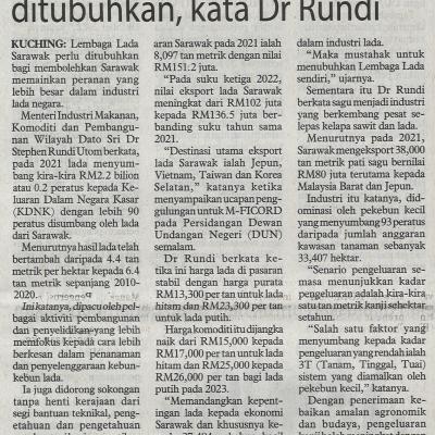 1.12.2022 Utusan Borneo Pg. 3 Lembaga Lada Sarawak Perlu Ditubuhkan Kata Dr Rundi