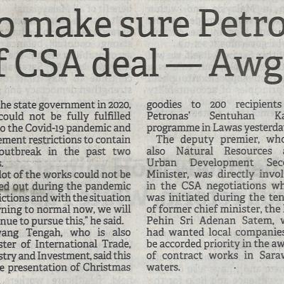 12.12.2022 Borneo Post Pg. 1 State Govt To Make Sure Petronas Holds Up Its End Of Csa Deal Awg Tengah