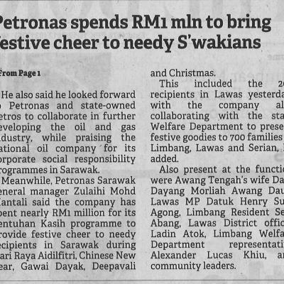 12.12.2022 Borneo Post Pg. 2 Petronas Spends Rm1 Mln To Bring Festive Cheer To Needy Swakians