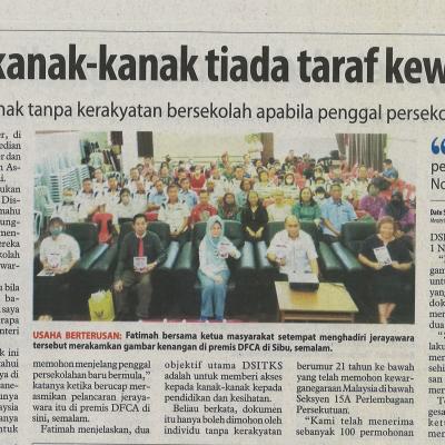 13.12.2022 Utusan Borneo Pg. 3 Dsitks Jejaki Kanak Kanak Tiada Taraf Kewarganegaraan