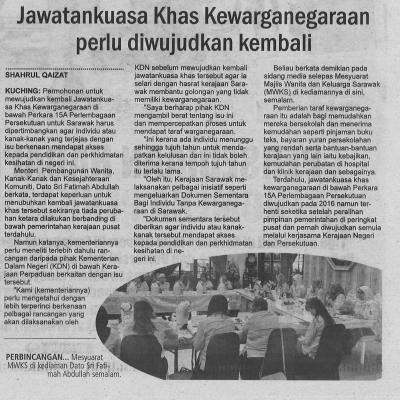 14.12.2022 Utusan Sarawak Pg. 2 Jawatankuasa Khas Kewarganegaraan Perlu Diwujudkan Kembali