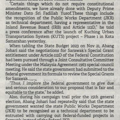 17.12.2022 Borneo Post Pg. 3 Abg Jo Wants Article 112d Realised