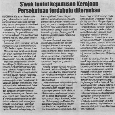2.12.2022 Utusan Sarawak Pg. 6 Swak Tuntut Keputusan Kerajaan Persekutuan Terdahulu Diteruskan