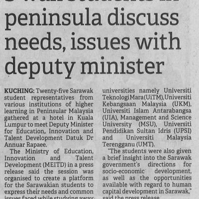 20.12.2022 Borneo Post Pg. 7 Swak Students In Peninsula Discuss Needs Issues With Deputy Minister