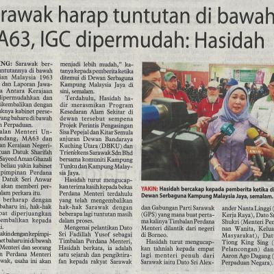 4.12.2022 Utusan Borneo Pg. 3 Sarawak Harap Tuntutan Di Bawah Ma63 Igc Dipermudahkan