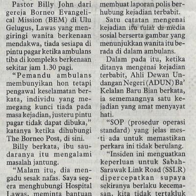 9.12.2022 Utusan Borneo Pg. 2 Icqs Didakwa Tidak Dapat Dilalui Wanita Dari Lawas Meninggal Dunia Dalam Ambulans