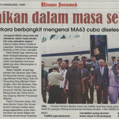 9.12.2022 Utusan Sarawak Pg. 3 Selesaikan Dalam Masa Sebulan