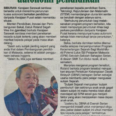 11.1.2023 Utusan Sarawak Pg. 3 Sedia Terima Penurunan Autonomi Pendidikan