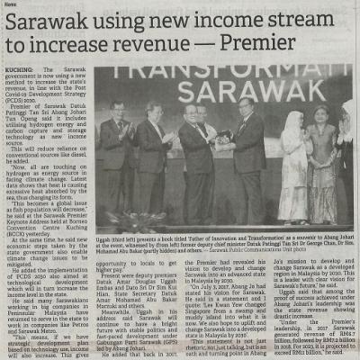 13.1.2023 Borneo Post Pg. 2 Sarawak Using New Income Stream To Increase Revenue Premier