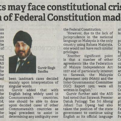 14.1.2023 Borneo Post Pg. 1 Aas Courts May Face Constitutional Crises If Bm Translation Of Federal Constitution Made Formal