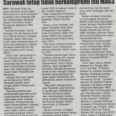 15.1.2023 Mingguan Sarawak Pg. 3 Sarawak Tetap Tidak Berkompromi Isu Ma63