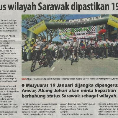 16.1.2023 Utusan Borneo Pg. 1 Status Wilayah Sarawak Dipastikan 19 Jan