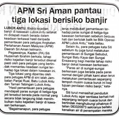 20.01.2023 Utusan Sarawak Pg.14 Apm Sri Aman Pantau Tiga Lokasi Berisiko Banjir