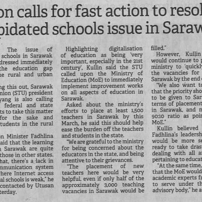 30 Januari 2023 Borneo Post Pg. 5 Union Call For Fast Action To Resolve Dilapidated Schools Issue In Sarawak