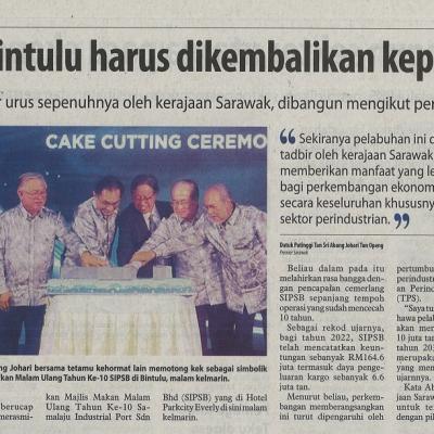 1 Februari 2023 Utusan Borneo Pg. 3 Pelabuhan Bintulu Harus Dikembalikan Kepada Sarawak