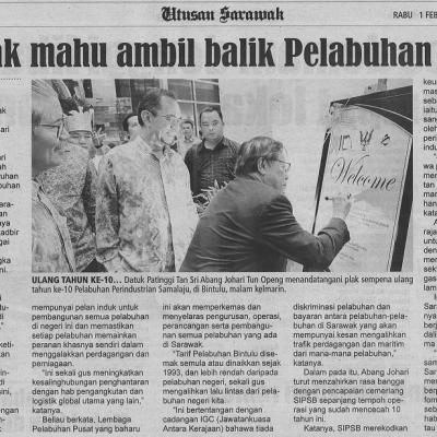 1 Februari 2023 Utusan Sarawak Pg. 6 Sarawak Mahu Ambil Balik Pelabuhan Bintulu