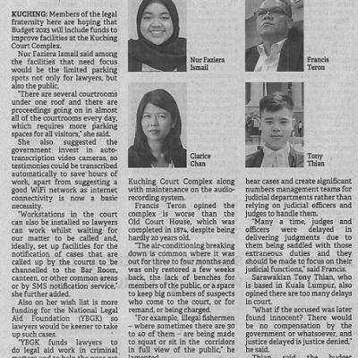 14 Februari 2023 Borneo Post Pg. 5 Budget 2023 Lawyers Hope For Upgrades To Kuching Court Complex
