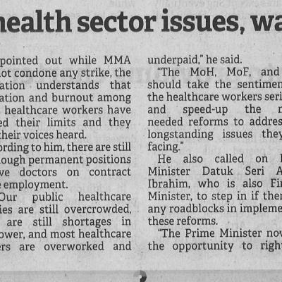 15 Februari 2023 Borneo Post Pg. 4 Mma Calls On Govt To Address Heatlh Sector Issues Warns Industrial Action Possible