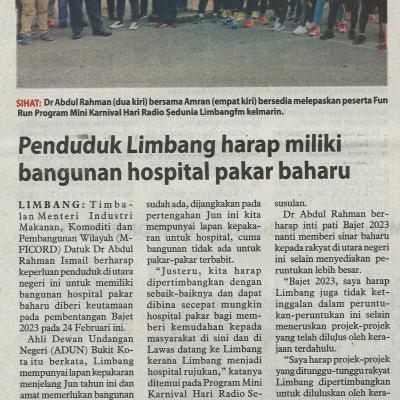 15 Februari 2023 Utusan Borneo Pg. 3 Penduduk Limbang Harap Miliki Bangunan Hospital Pakar Baharu