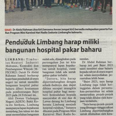 15 Februari 2023 Utusan Borneo Pg. 3 Penduduk Limbang Harap Miliki Bangunan Hospital Pakar Baharu