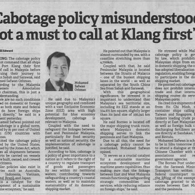 17 Februari 2023 Borneo Post Pg. 3 Cabotage Policy Misunderstood Not Amust To Call At Klang First