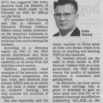 20 Februari 2023 Borneo Post Pg. 4 Stu Wants Official Circular From Moe For Clarity On Recent Directives