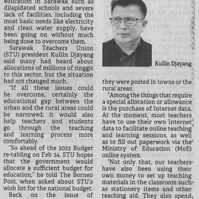 23 Februari 2023 Borneo Post Pg. 5 Stu Hopes For Budget Provisions Meant To Solve Issues Affecting Sarawak Education