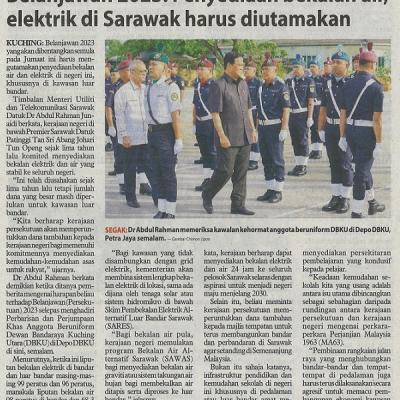 23 Februari 2023 Utusan Borneo Pg. 3 Belanjawan 2023 Penyediaan Bekalan Air Elektrik Di Sarawak Harus Diutamakan