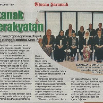 23 Februari 2023 Utusan Sarawak Pg. 3 Kanak Kanak Tanpa Kerakyatan