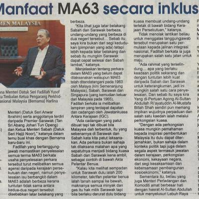 27 Februari 2023 Utusan Sarawak Pg. 3 Manfaat Ma63 Secara Inklusif