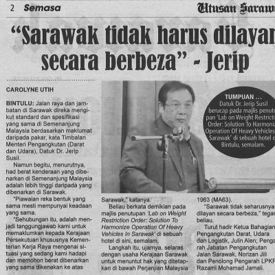 3 Februari 2023 Utusan Sarawak Pg. 2 Sarawak Tidak Harus Dilayan Secara Berbeza Jerip