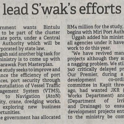 4 Februari 2023 Borneo Post Pg. 1 Uggahs Ministry Tasked To Lead Swaks Efforts To Take Back Bintulu Port