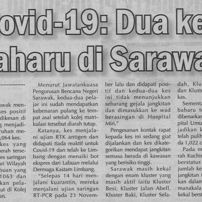 1.12.2020 Utusan Sarawak Pg.4 Covid 19 Dua Kes Baharu Di Sarawak