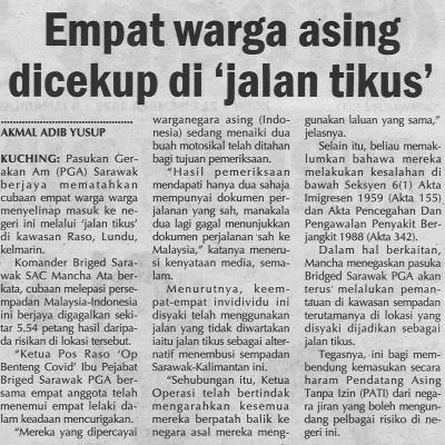 21.12.2020 Utusan Sarawak Pg.2 Empat Warga Asing Dicekup Di Jalan Tikus 