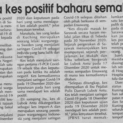 21.12.2020 Utusan Sarawak Pg.4 Tiga Kes Positif Baharu Semalam