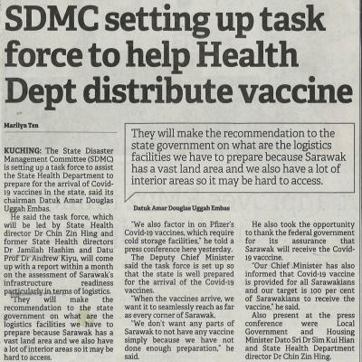 24.12.2020 The Borneo Post Pg.2 SDMC Setting Up Task Force To Help Health Dept Distributive Vaccine