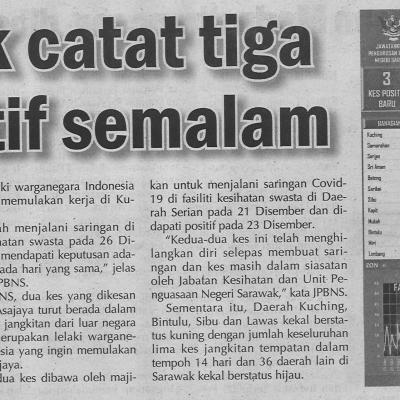 28.12.2020 Utusan Sarawak Pg. 4 Sarawak Catat Tiga Kes Positif Semalam