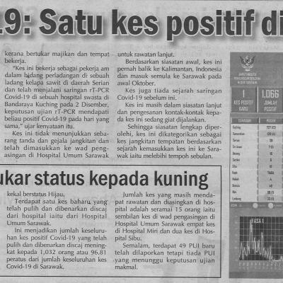 4.12.2020 Utusan Sarawak Pg.4 Covid 19 Satu Kes Positif Di Serian
