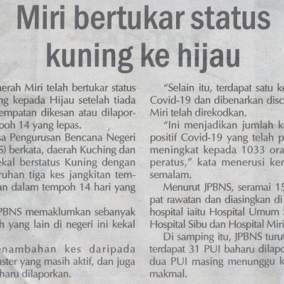 5.12.2020 Utusan Sarawak Pg.4 Miri Bertukar Status Kuning Ke Hijau