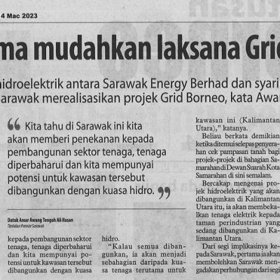 14 Mac 2023 Utusan Borneo Pg. 2 Kerjasama Mudahkan Laksana Grid Borneo
