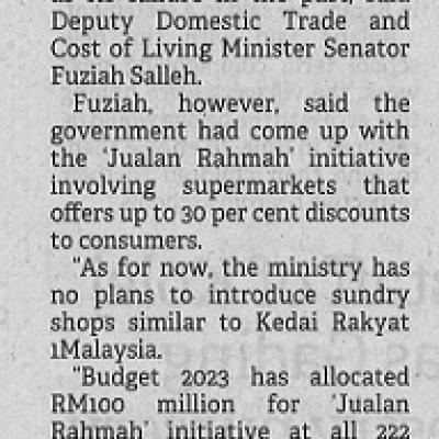 15 Mac 2023 Borneo Post Pg. 7 No Plan To Introduce Sundry Shops Like Kedai Rakyat 1malaysia Fuziah
