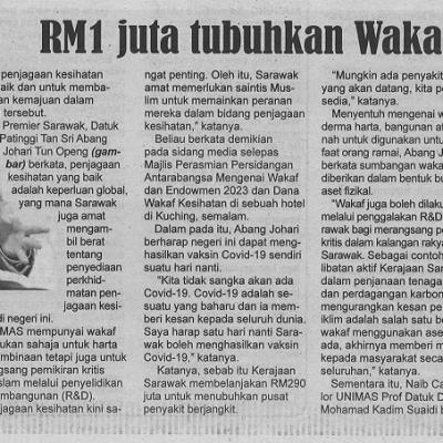 17 Mac 2023 Utusan Sarawak Pg. 4 Rm1 Juta Tubuhkan Wakaf Kesihatan