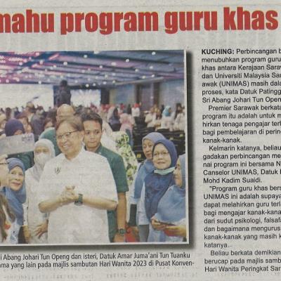 19 Mac 2023 Mingguan Sarawak Pg. 3 Sarawak Mahu Program Guru Khas Di Unimas