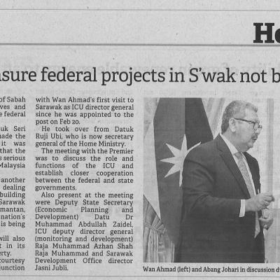 22 Mac 2023 Borneo Post Pg. 3 Icu In Pms Dept To Ensure Federal Projects In Sarawak Not Behind Schedule Dg