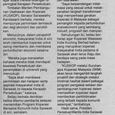 27 Mac 2023 Utusan Sarawak Pg. 7 Rakyat India Harap Suara Sampai Ke Kerajaan Pusat