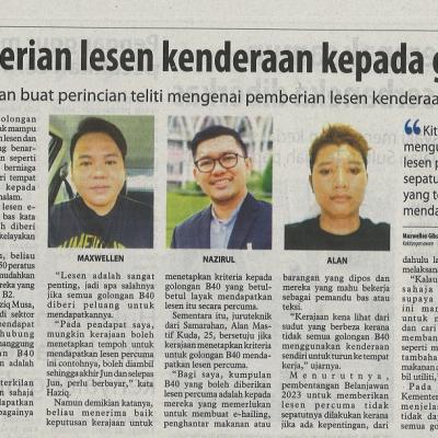 7 Mac 2023 Utusan Borneo Pg. 5 Perinci Pemberian Lesen Kenderaan Kepada Golongan B40