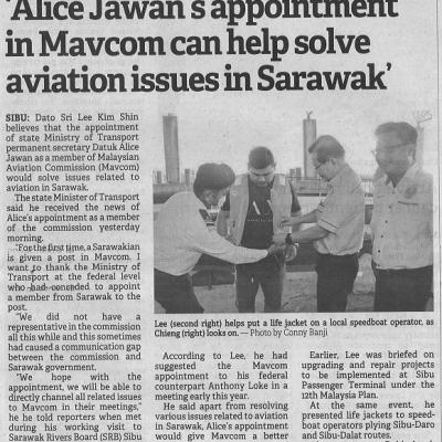 12 April 2023 Borneo Post Pg. 3 Alice Jawans Appointment In Mavcom Can Help Solve Aviation Issues In Sarawak
