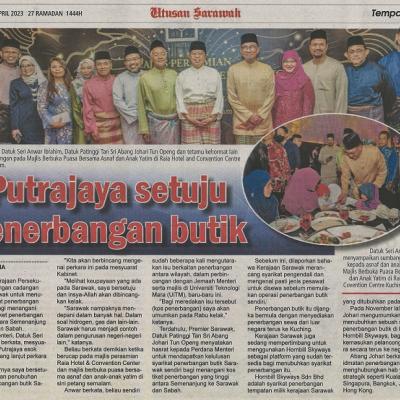 18 April 2023 Utusan Sarawak Pg. 3 Putrajaya Setuju Penerbangan Butik