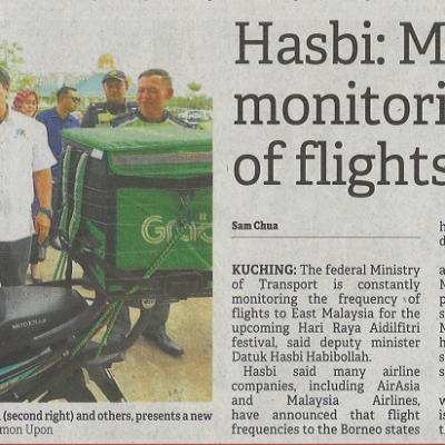 20 April 2023 Borneo Post Pg. 1 Hasbi Ministry Closely Monitoring Frequency Of Flight To Eastm